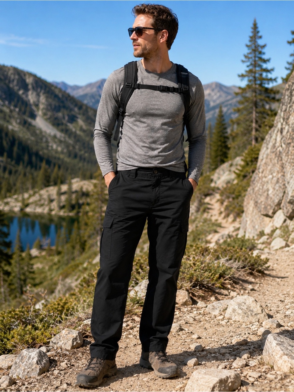 Mountain Warehouse Black Cargo Adventure Pants Size 38R Hiking Travel Outdoor